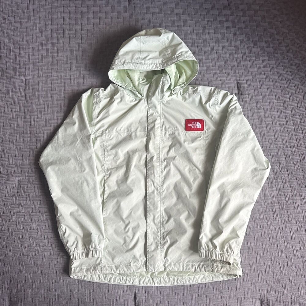 The North Face Men's Green Hooded Full Zip Windbreaker Jacket Logo Patch M